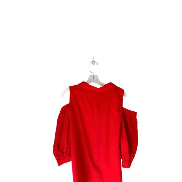 Amanda Uprichard Red Collared Cutot Shoulder Basic Button Up Blouse Size Small - Picture 9 of 13